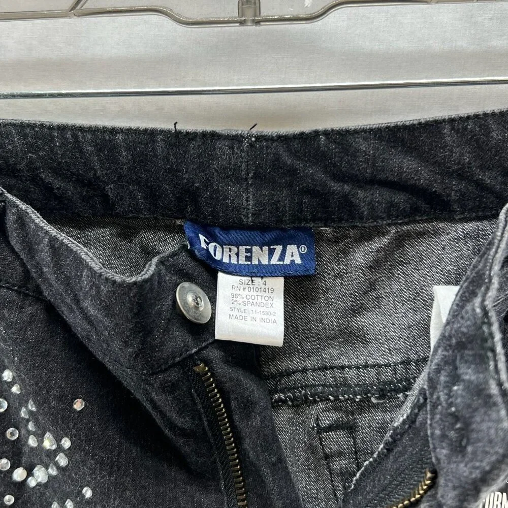 Forenza Embellished Oak Vintage Denim Pants Sz 4 Straight Mid-Rise Stretch Black - Picture 14 of 14